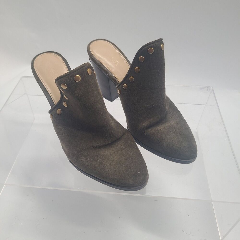 9.5M MICHAEL KORS LOUISE MULE OLIVE GREEN SUEDE LEATHER WITH STUDS